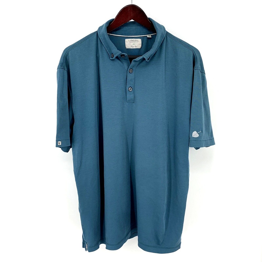 Linksoul Polo Shirt Mens XL Blue Short Sleeve‎ Solid Golf Cotton
